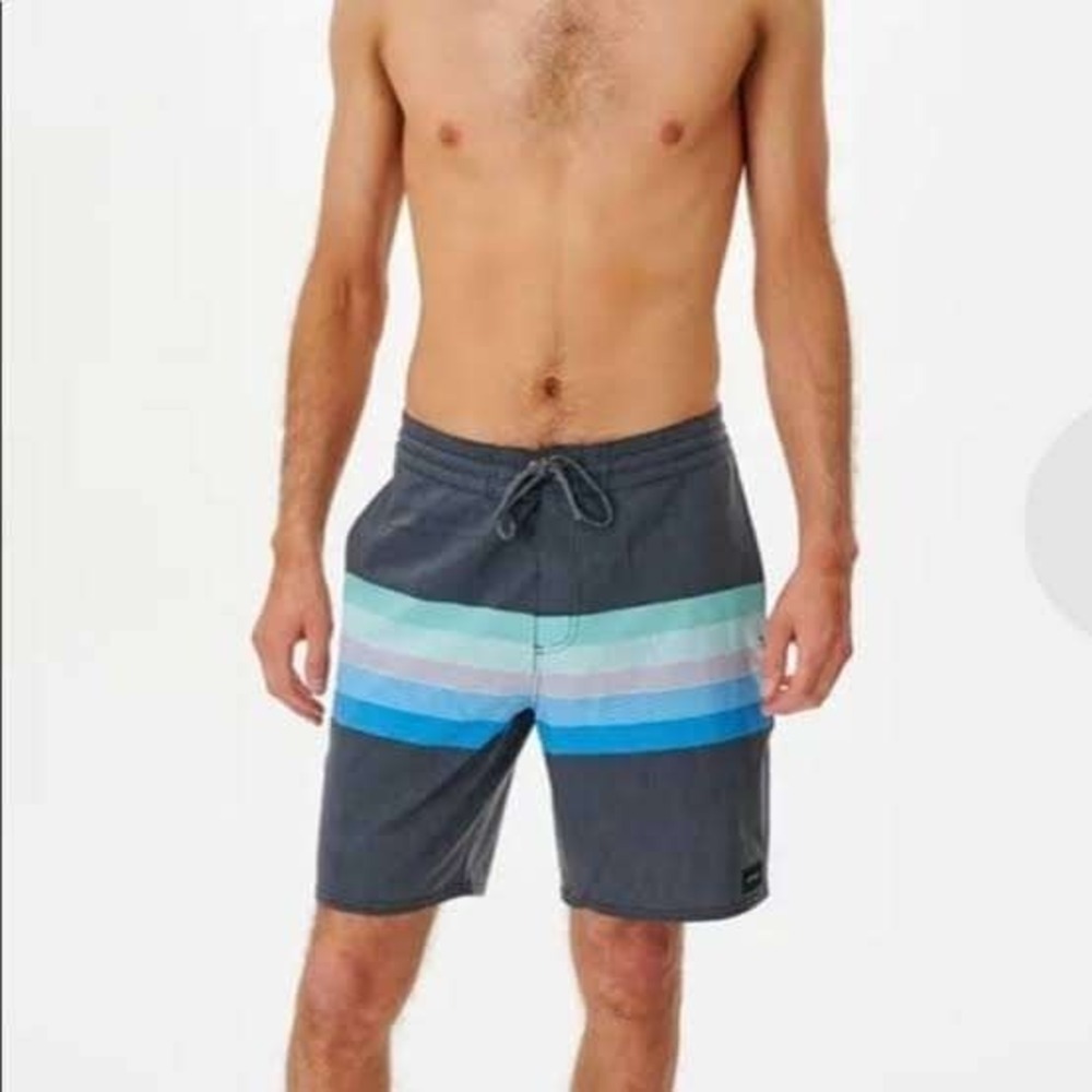 Rip Curl Lined Up Layday Board Shorts Black Charcoal Blue 40 New With Tags